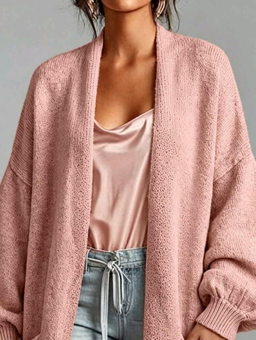 Women's Knitted Cardigan Sweater Loose Mid-Length Commuter Daily Style Jacket - Picture 3 of 5